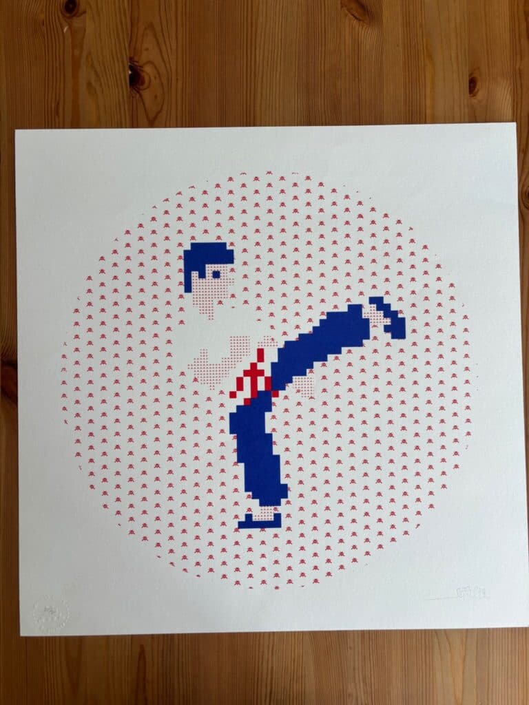 Estimation de la Serigraphie Originale “Kung Fu Wipe Out” en Pixel Art par l’Artiste de Street Art Invader, Signée et Numérotée de l’Edition Limitée