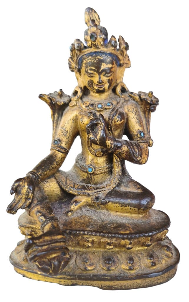 Estimation d’une sculpture tibétaine ancienne en bronze doré de 35 cm Estimation d’une sculpture tibétaine ancienne en bronze doré de 35 cm